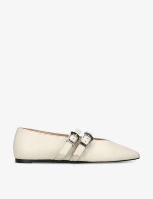 Shop Le Monde Beryl Women's White Claudia Double-strap Leather Flats