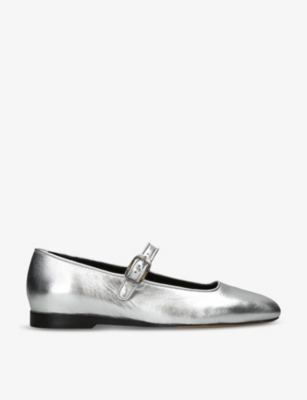 Shop Le Monde Beryl Women's Silver Mary Jane Round-toe Metallic-leather Flats