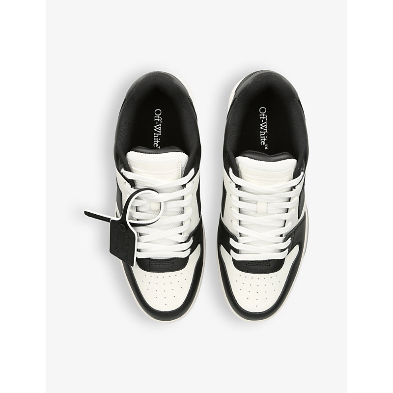 Shop Off-white C/o Virgil Abloh Men's Blk/white Out Of Office Logo-embroidered Leather Low-top Trainers