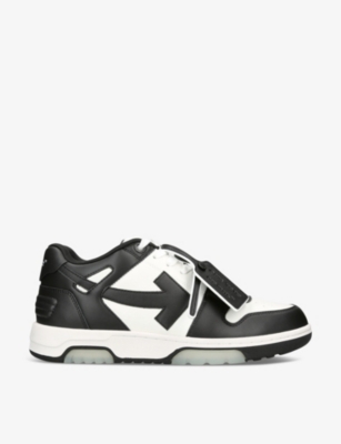 Shop Off-white C/o Virgil Abloh Mens Blk/white Out Of Office Logo-embroidered Leather Low-top Trainers