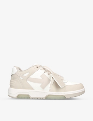 Off-white Out Of Office Logo-embroidered Leather Low-top Trainers In Beige Comb