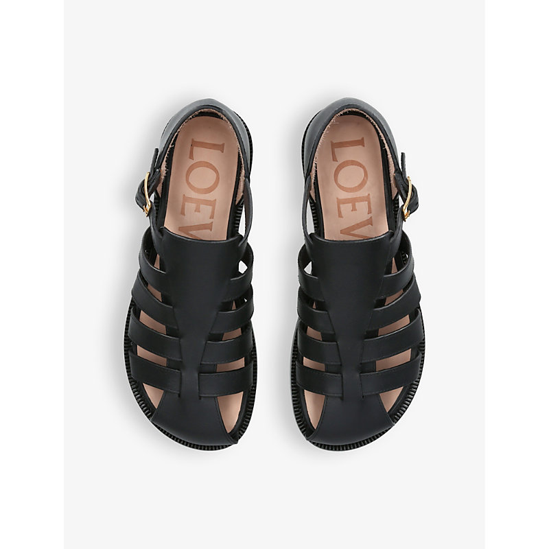 Shop Loewe Womens Black Campo Buckled Leather Sandals