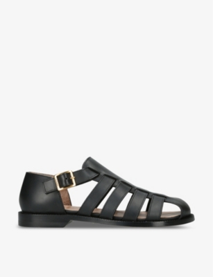 Shop Loewe Women's Black Campo Buckled Leather Sandals