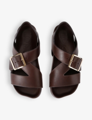 Shop Loewe Ease Buckle-embellished Leather Sandals In Dark Brown