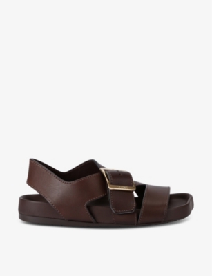 Shop Loewe Ease Buckle-embellished Leather Sandals In Dark Brown
