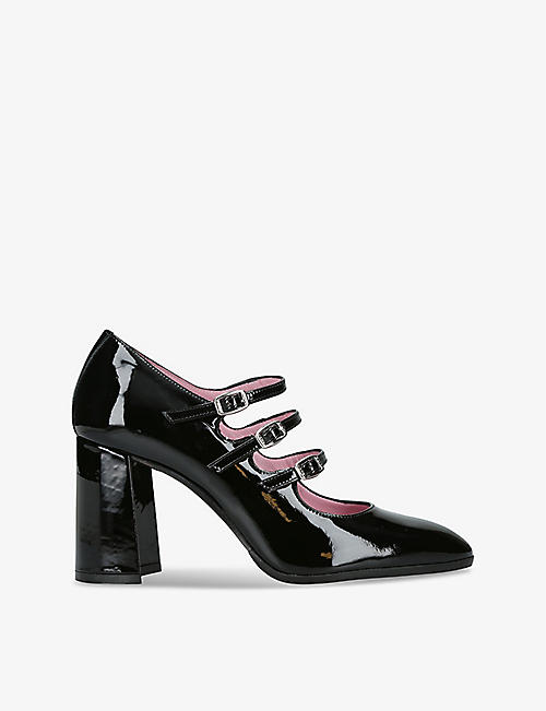 CAREL: Keel triple-strap patent-leather Mary Jane heels