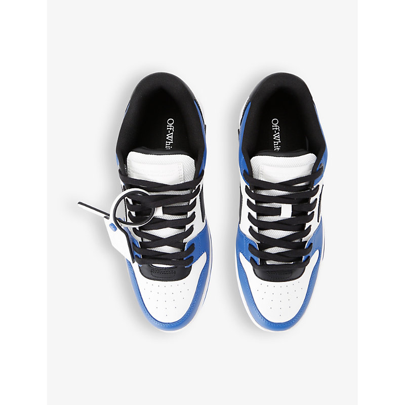Shop Off-white Out Of Office Logo-embroidered Leather Low-top Trainers In White/navy