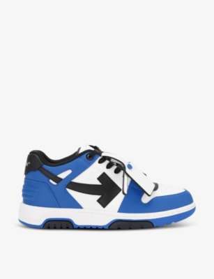 Shop Off-white C/o Virgil Abloh Men's White/navy Out Of Office Logo-embroidered Leather Low-top Trainers