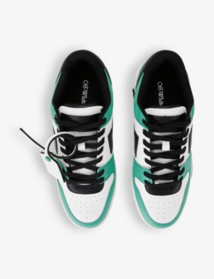 Shop Off-white C/o Virgil Abloh Men's Green Comb Out Of Office Logo-embroidered Leather Low-top Trainers
