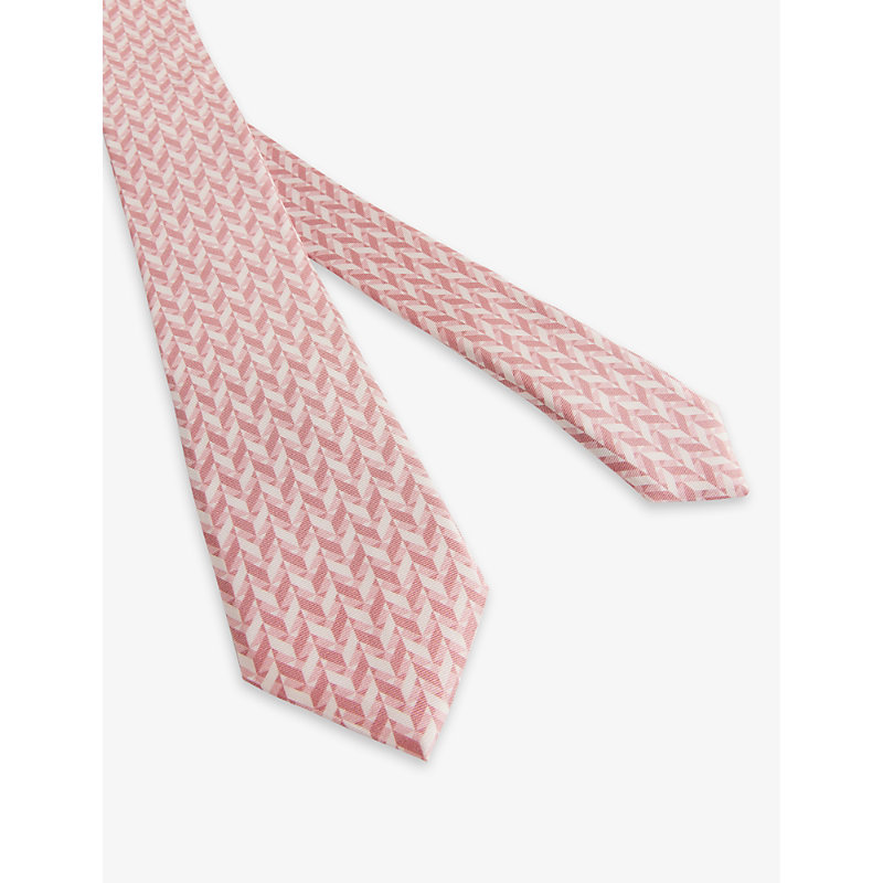 Shop Ted Baker Mens Pink Lacebt Geometric-print Silk Tie