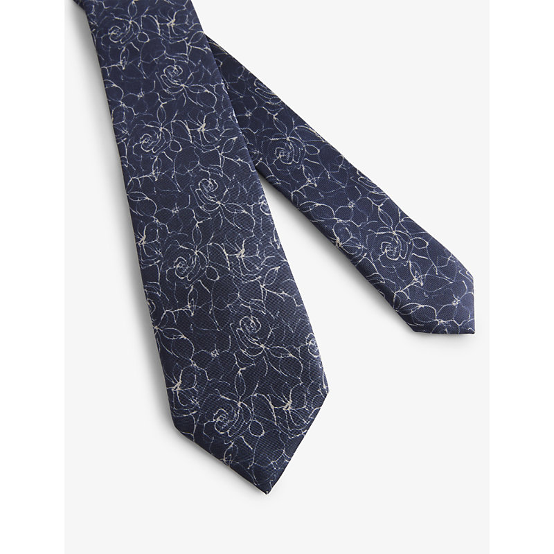 Shop Ted Baker Men's Navy Line Floral-pattern Silk Tie