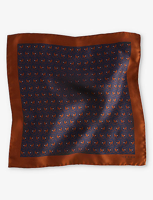 TED BAKER: Monkey-pattern silk pocket square