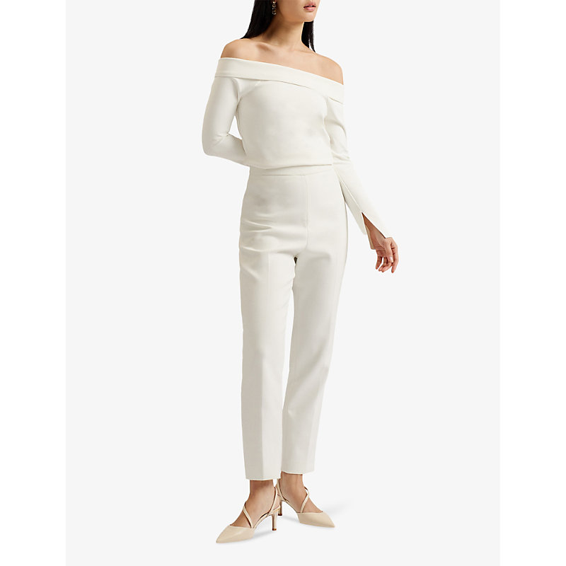 Shop Ted Baker Women's Ivory Phollyy Off-shoulder Long-sleeve Stretch-knit Top
