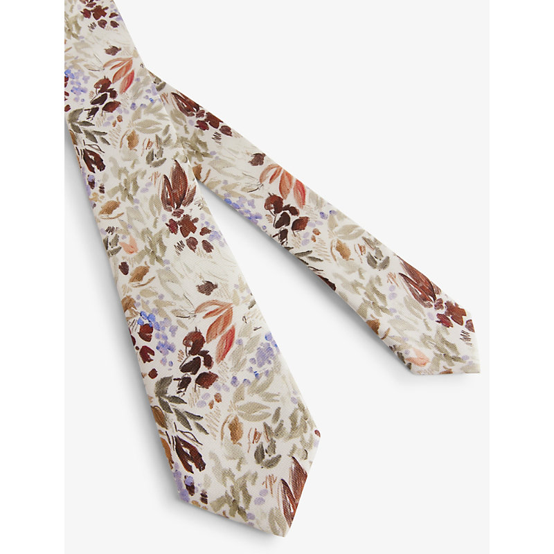 Shop Ted Baker Men's White Moiselt Floral-print Silk Tie