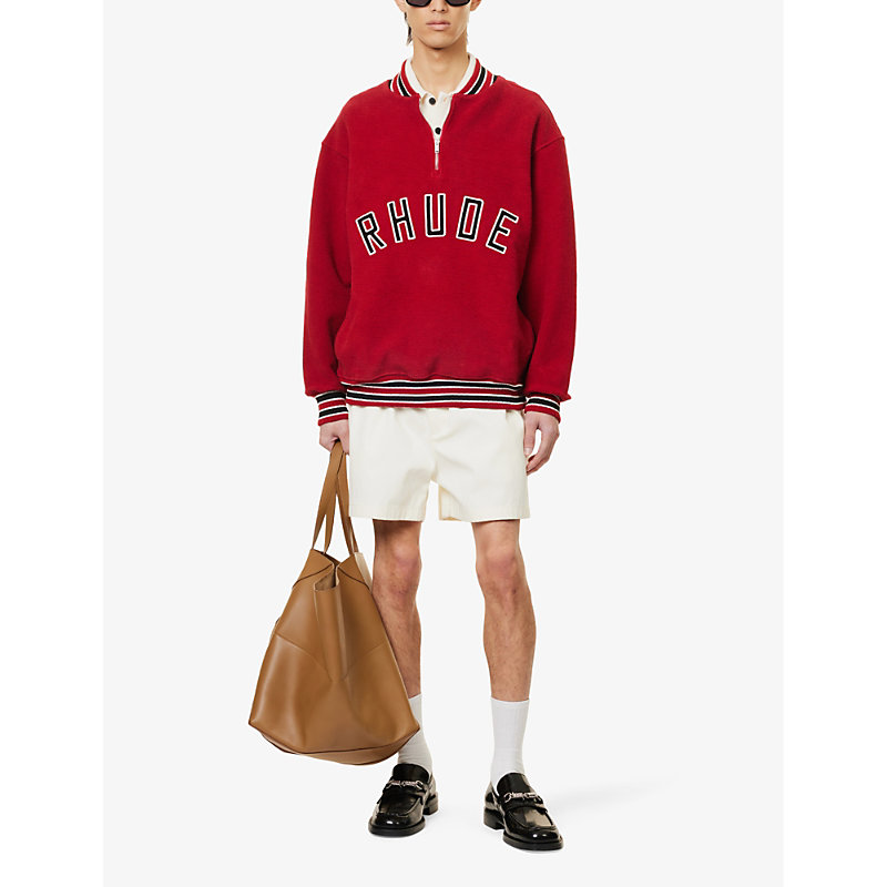 Shop Rhude Men's Vintage Red Varsity Branded Relaxed-fit Cotton-towelling Sweatshirt