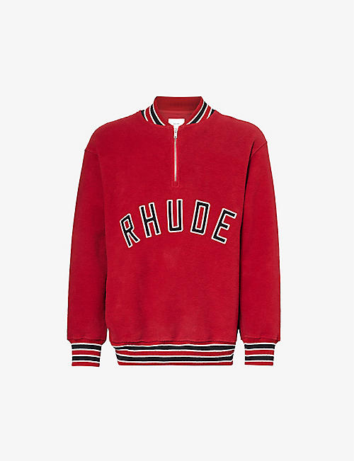 RHUDE: Varsity branded relaxed-fit cotton-towelling sweatshirt