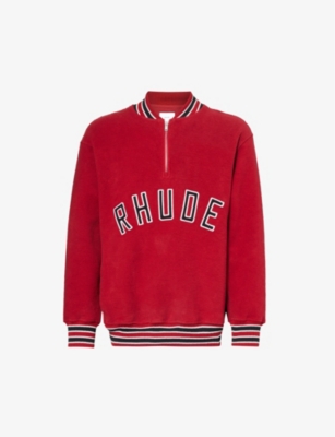 Shop Rhude Varsity Branded Relaxed-fit Cotton-towelling Sweatshirt In Vintage Red