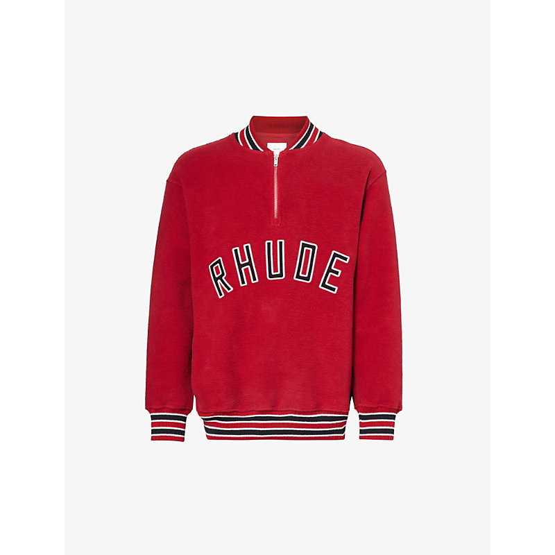 Shop Rhude Men's Vintage Red Varsity Branded Relaxed-fit Cotton-towelling Sweatshirt