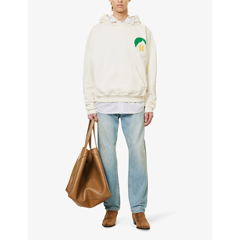 Shop Rhude Moonlight Graphic-print Relaxed-fit Cotton-jersey Hoody In Vintage White