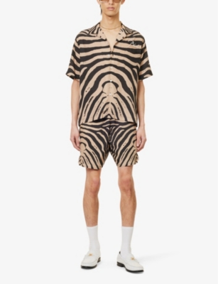 Shop Rhude Men's Black Tan Zebra Camp-collar Boxy-fit Silk Shirt