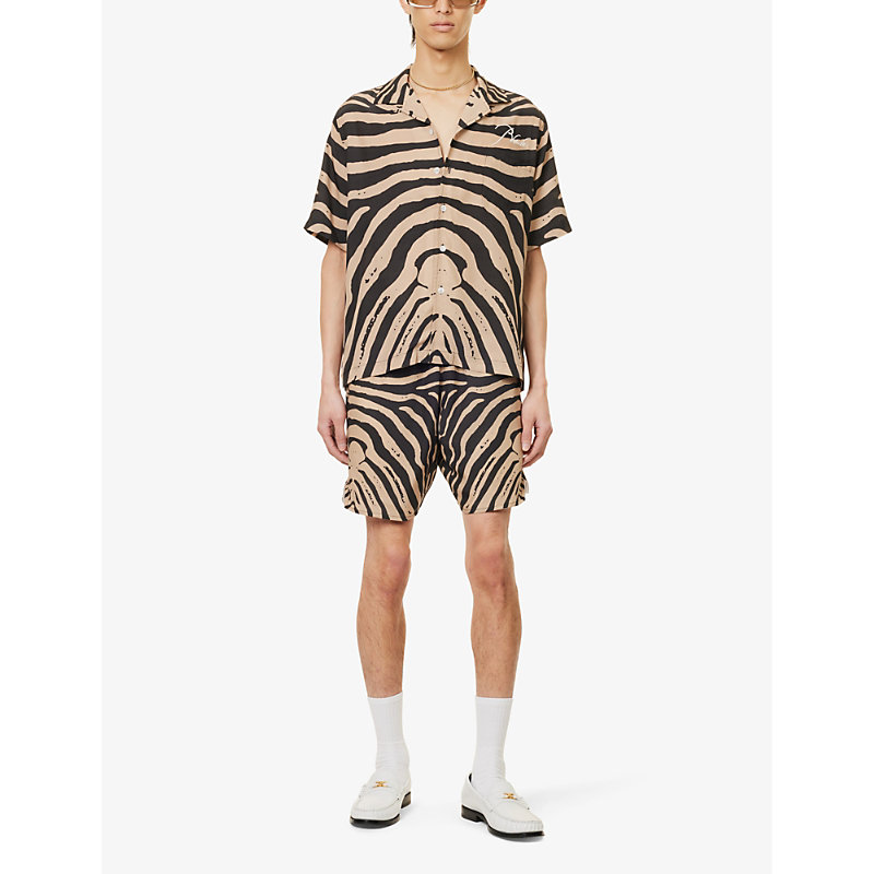 Shop Rhude Zebra Camp-collar Boxy-fit Silk Shirt In Black Tan