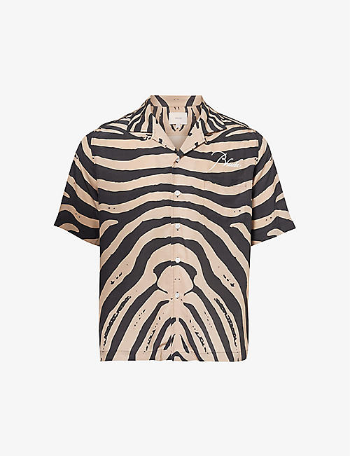 RHUDE: Zebra camp-collar boxy-fit silk shirt