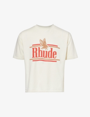 Shop Rhude Men's Vintage White Rossa Logo-print Cotton-jersey T-shirt