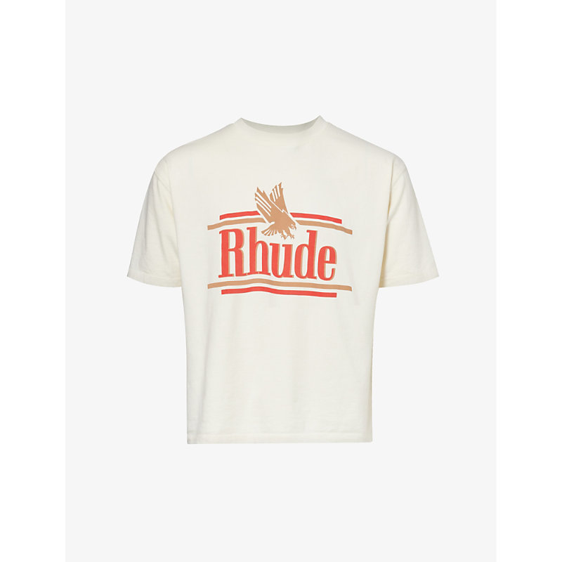 Shop Rhude Mens Vintage White Rossa Logo-print Cotton-jersey T-shirt