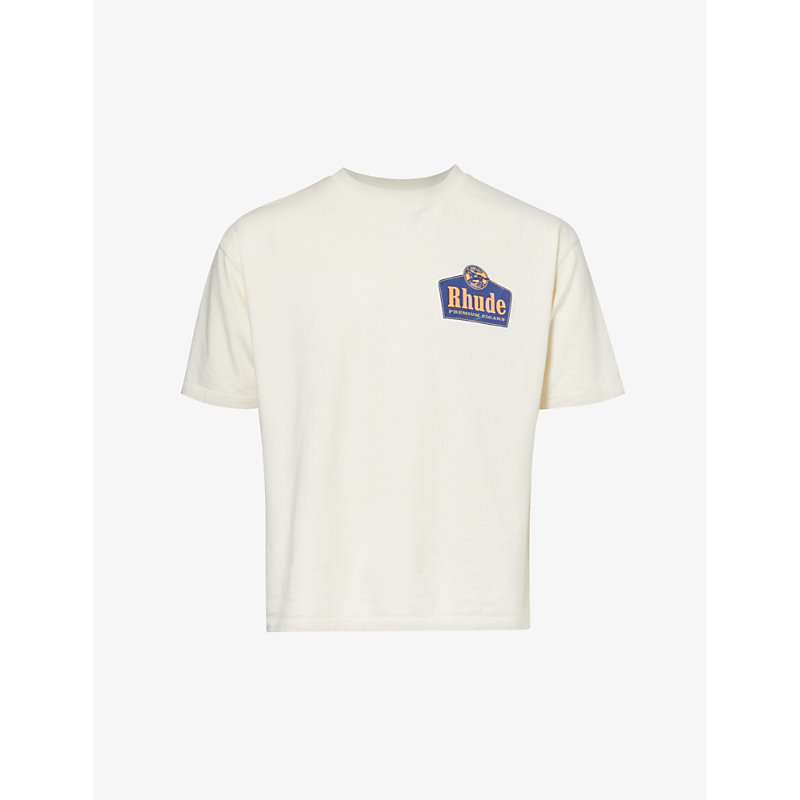 Shop Rhude Grand Cru Logo-print Cotton-jersey T-shirt In Vintage White