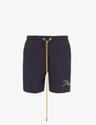 Shop Rhude Men's Black Logo Brand-embroidered Cotton-piqué Shorts