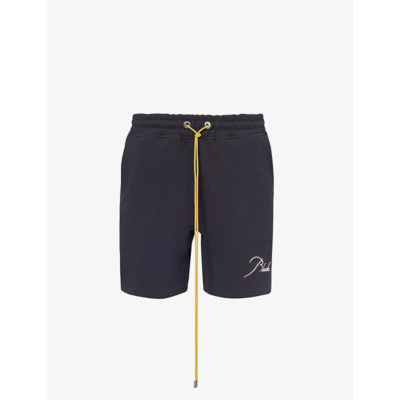 Shop Rhude Men's Black Logo Brand-embroidered Cotton-piqué Shorts