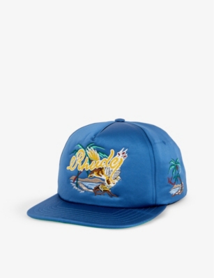 Shop Rhude Mens Navy Palm Eagles Brand-embroidered Satin Cap