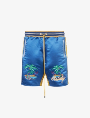 RHUDE: Souvenir brand-embroidered satin shorts