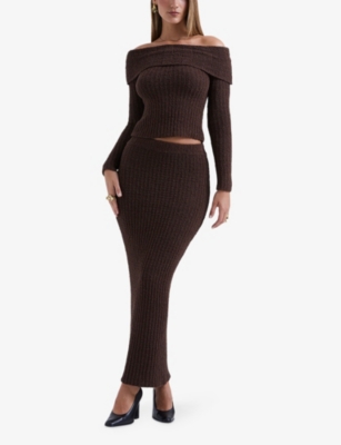 HOUSE OF CB: Saffron off-shoulder cotton-blend jumper