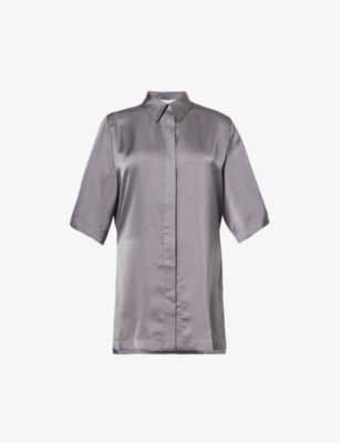 Shop Viktoria & Woods Evander Regular-fit Satin Shirt In Charcoal