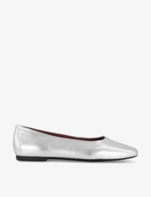 Vagabond Womens Silver Jolin Classic Metallic-leather Ballet Flats