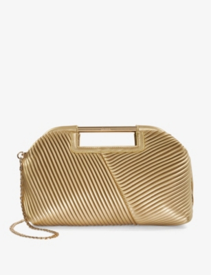Dune Womens Gold-plain Synthetic Ebec Pleated Metallic Faux-leather Clutch Bag