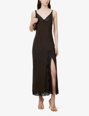 Shop Bec & Bridge Women's Choc/black Deja Vous V-neck Crepe Midi Dress
