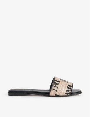 Max Mara Logo Jacquard Raffia-effect Slides In Clay