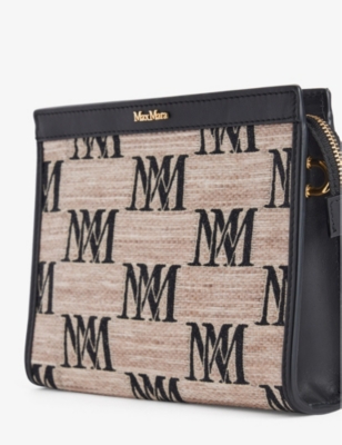 Shop Max Mara Monogram-pattern Woven Clutch Bag In Clay