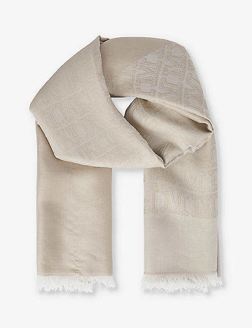 MAX MARA: Geode M-monogram silk and cotton-blend scarf