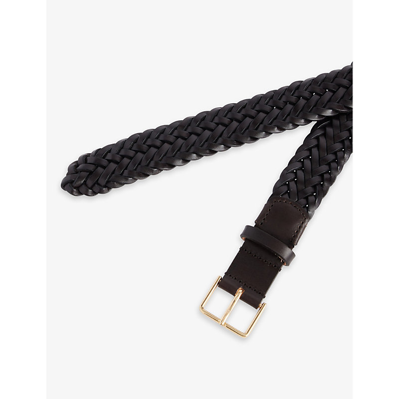 Shop Max Mara Womens Dark Brown Braided Woven Leather Belt