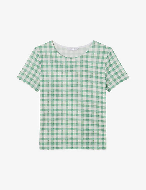 LK BENNETT: Calder gingham-print short-sleeve cotton T-shirt