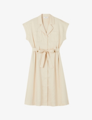 Shop Lk Bennett Women's Cre-ecru Ivy Patch-pocket Belted-waist Organic-cotton Midi Dress