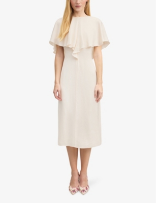Shop Lk Bennett Women's Cre-ivory Sadie Fitted-waist Caped Crepe Midi Dress