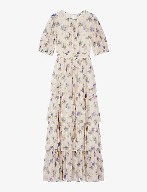 LK BENNETT: Bouvier floral-print tiered silk maxi dress