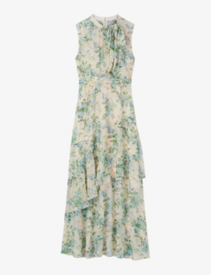 Lk Bennett Robyn Floral Metallic Dot Silk Blend Dress In Mul-cream