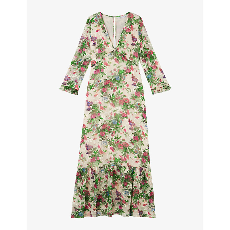 Shop Lk Bennett Womens Mul-cream Deborah Floral-print V-neck Silk-blend Maxi Dress