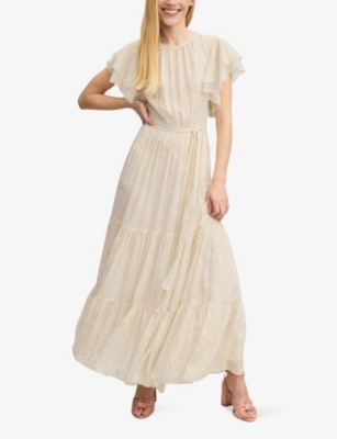 Shop Lk Bennett Women's Mul-cream Liv Jacquard-pattern Cape-sleeve Silk-blend Maxi Dress