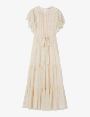 Shop Lk Bennett Women's Mul-cream Liv Jacquard-pattern Cape-sleeve Silk-blend Maxi Dress
